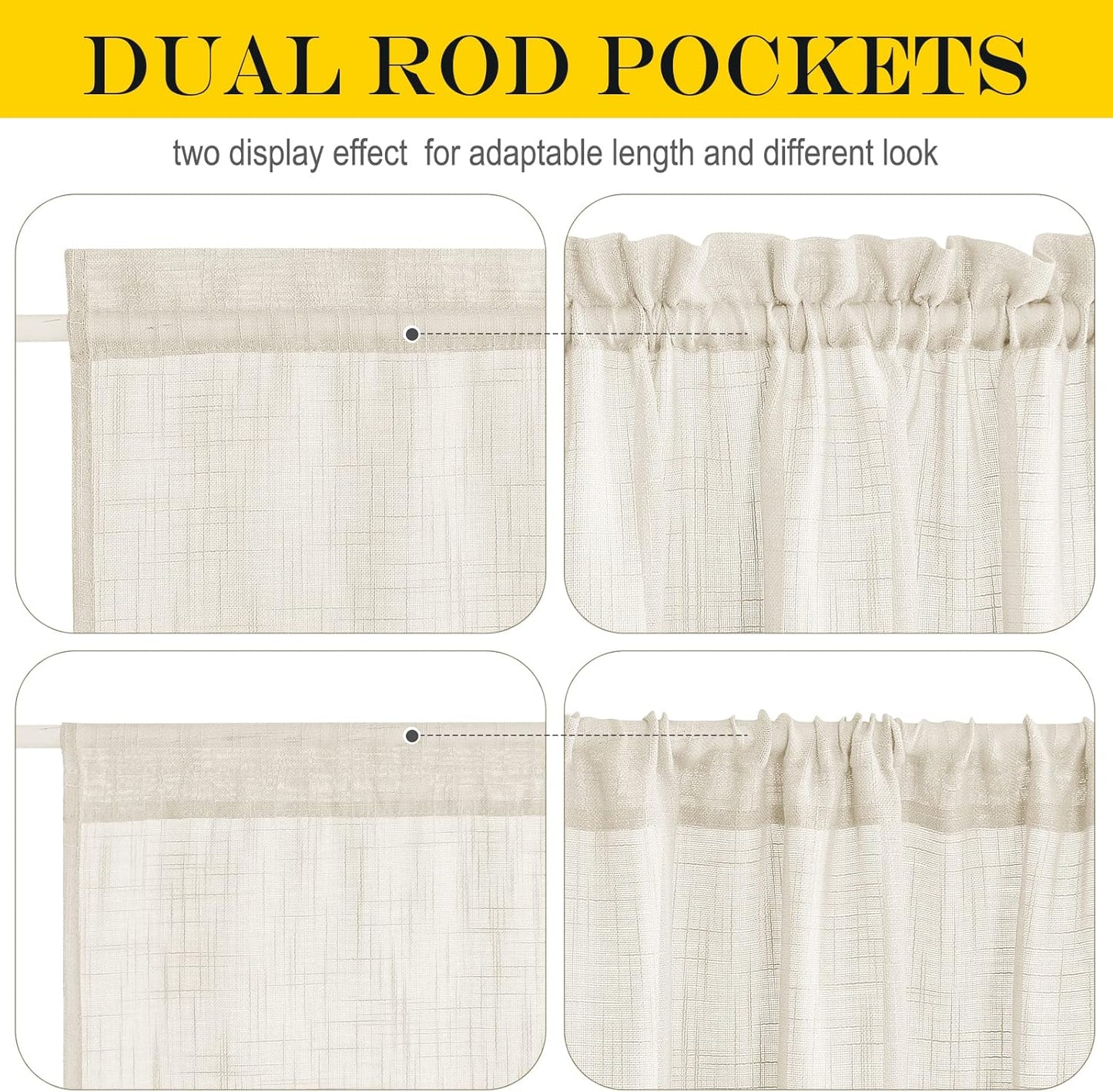 NICETOWN Semi Sheer French Door Sidelight Curtains 80 Inches Long, Elegant Light Flitering Front Door Shade for Bedroom Privacy Back Covering with Tieback, 1 Panel, 36 inches Wide, Beige