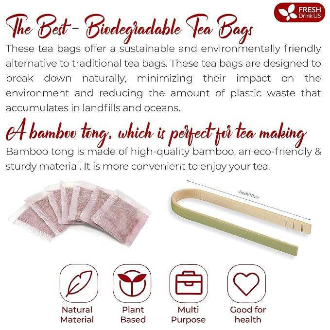 FreshDrinkUS, Premium 30 Rosehip Tea Bags, 100% Natural & Pure from Rose Hip Fruits. Loose Rosehip Herbal Tea. Made with Natural Material Tea Bags. No Sugar, No Caffeine, No Gluten, Vegan.