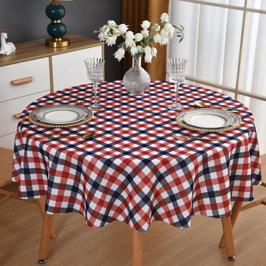 Waterproof Plaid Tablecloth Fabric - Round 108 Inch Classic Gingham Checker Table Cloth for Indoor/Outdoor Use - Buffalo Table Cover for Picnics, BBQs, and Parties