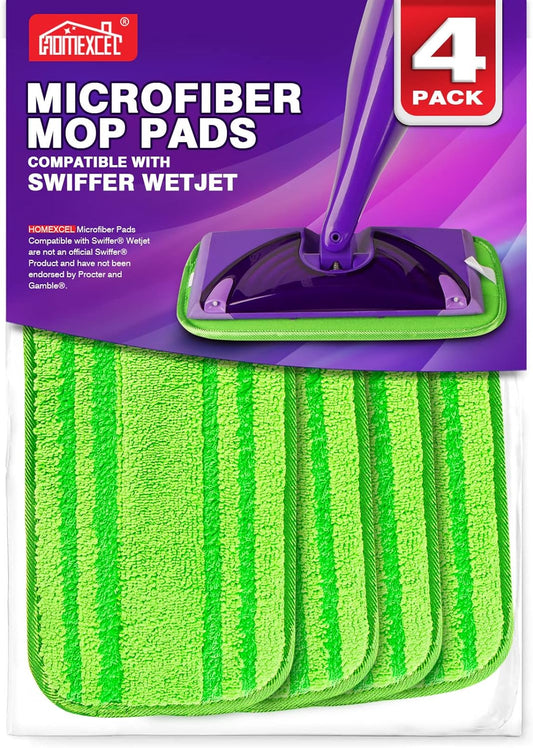 HOMEXCEL Microfiber Mop Pads Compatible with Swiffer Wet Jet-15"x5.5", Reusable and Machine Washable Floor Pad Refills, Mop Head Replacements for Multi Surface Wet & Dry Cleaning, Pack of 4