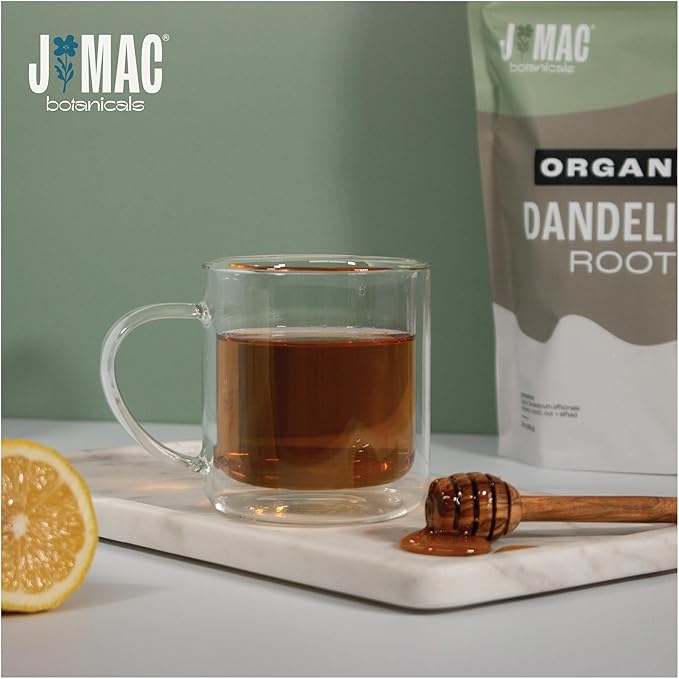 J Mac Botanicals Organic Dandelion Root (8 oz) unroasted, herb for tea and other infusions, Packaged in the USA, Certified USDA Organic