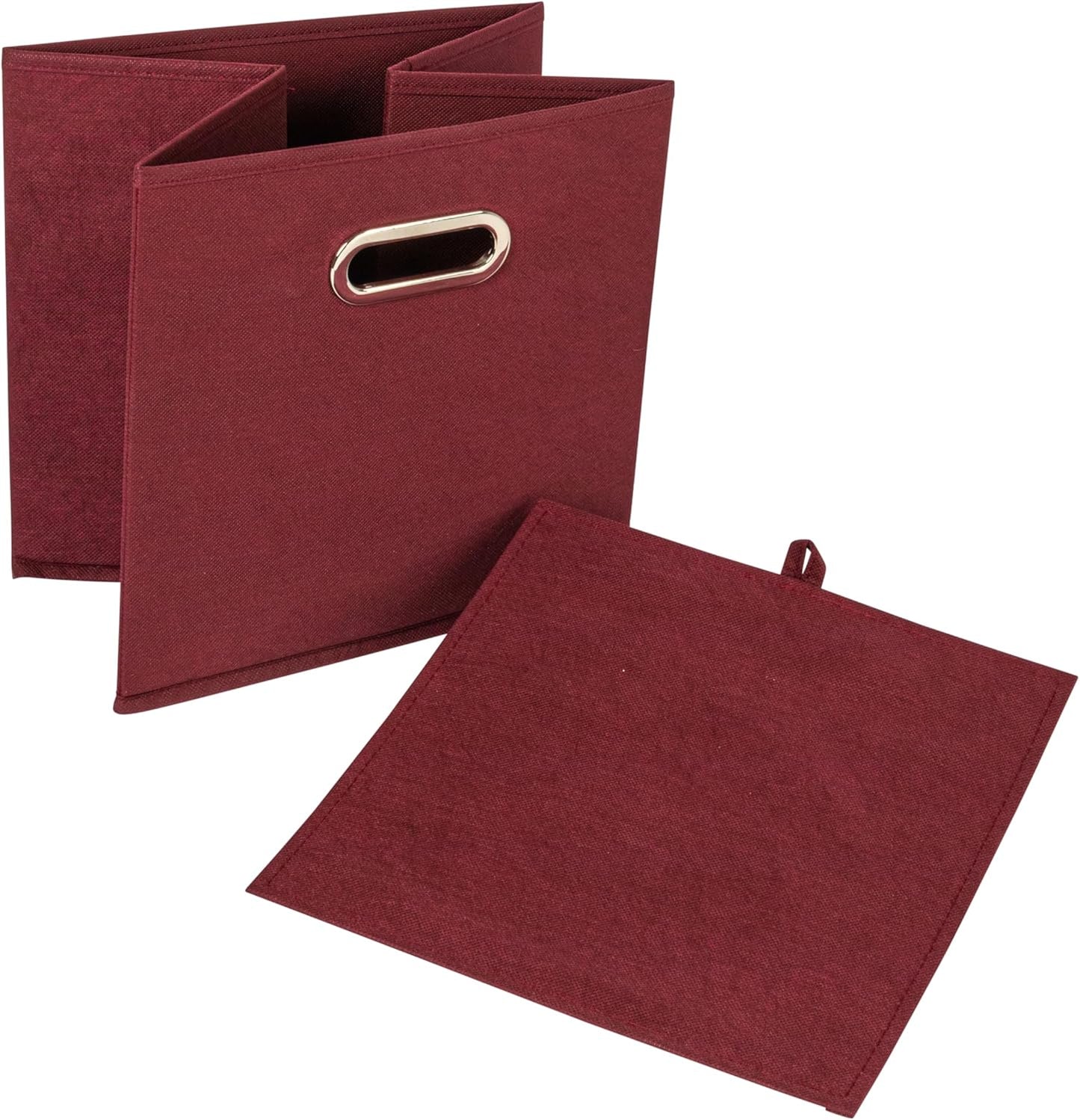 Household Essentials Fabric Storage Cube Bins, 6 Piece Set, Strong Poly-Woven Fabric, Chipboard Sides, Grommet Front Handle, Stackable and Foldable, Classic Design, Burgundy