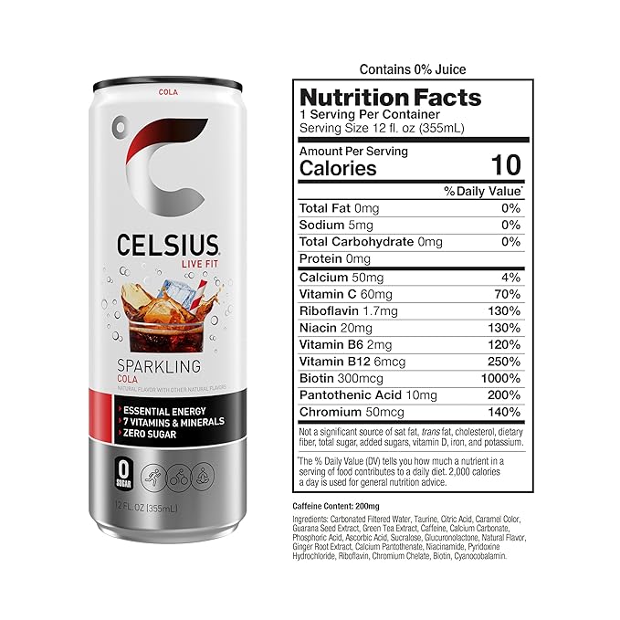 CELSIUS Sparkling Cola, Functional Essential Energy Drink 12 Fl Oz (Pack of 12)