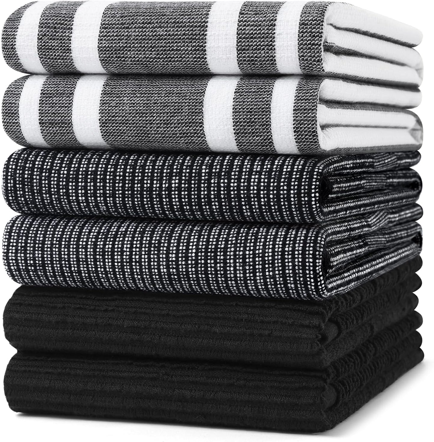 Homaxy Premium Kitchen Towels(18”x 28”, 6 Pack), Large Cotton 380 GSM Kitchen Hand Towels, Soft and Absorbent Terry Dish Towels, Multipurpose Tea Towel Set with Hanging Loop, Black