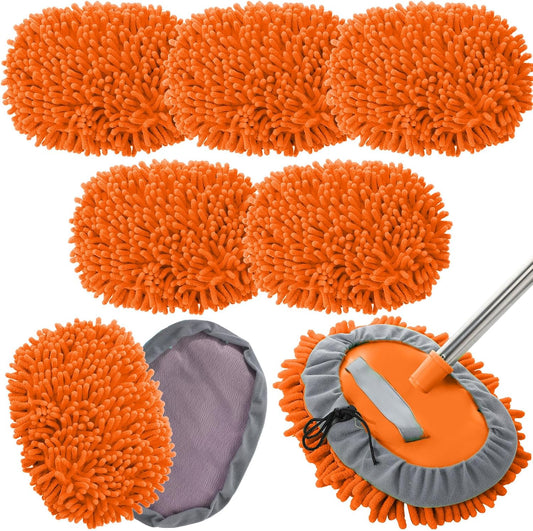 Layhit 5 Pcs Car Wash Mitt Set, Brush Not Included, Microfiber Mitt Cleaning Car Truck Washing Tools Kit RV Pickup Chenille Scratch Replacement(Orange)