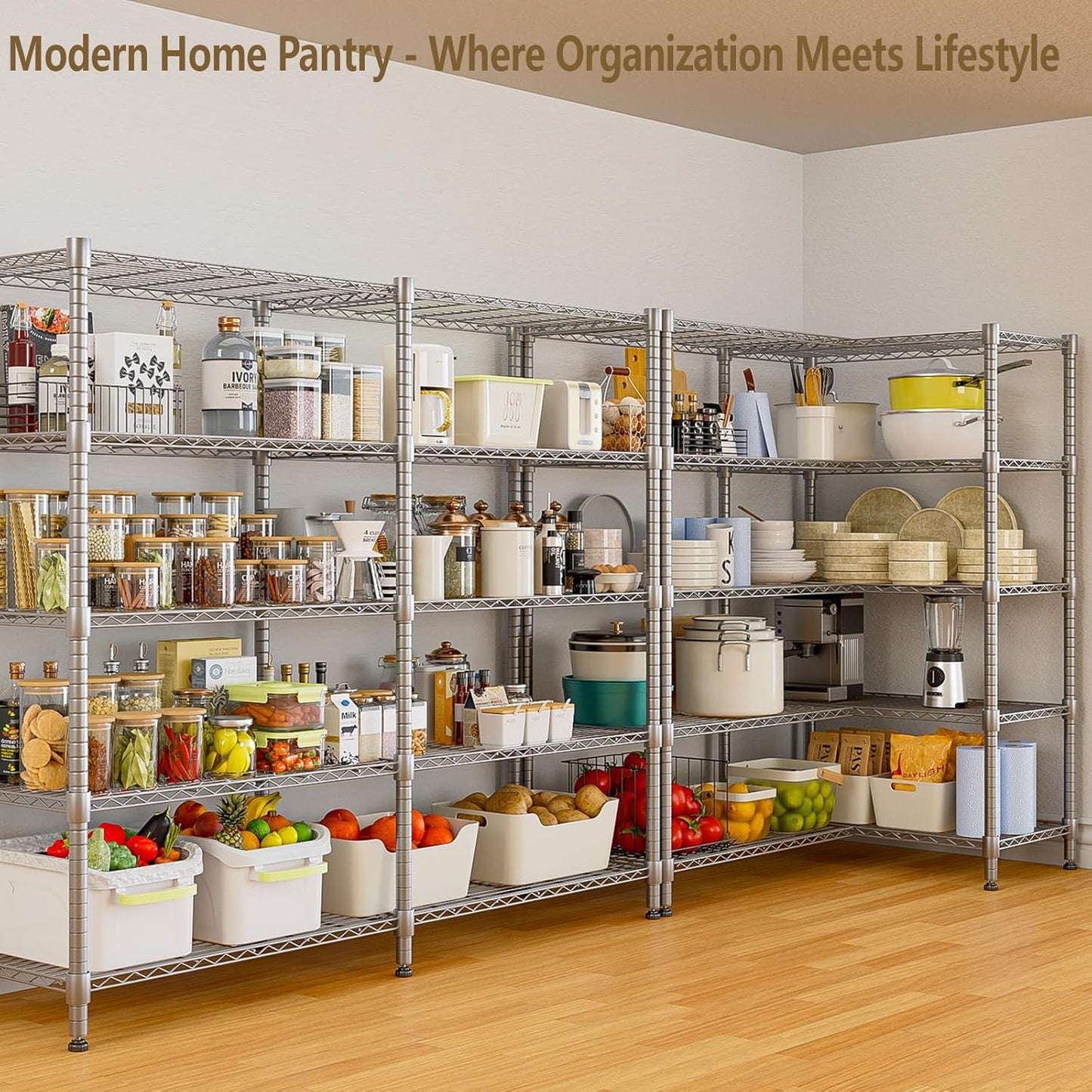 Himimi Storage Shelves-5 Tier Heavy Duty Wire Shelving Unit with Leveling Feet, 1500LBS Adjustable Metal Shelves Organizer for Kitchen Garage Pantry Laundry, 60" W*14" D*72" H, Silver