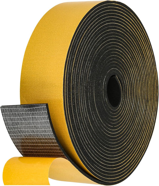 26Feet Weather Stripping Seal (2 Inch X 1/8 Inch) for Door Window, High Density Foam Tape, Soundproofing, Insulation Strip, Door Sealers for Door Frame- Black