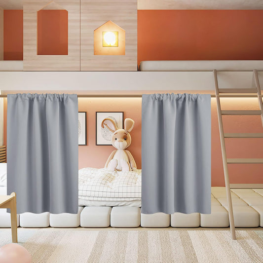 RYB HOME Short Curtains for Living Room Blackout Portable Blinds Shades for Bedroom Bathroom Basement Garage RV Camper Windows, W 34 inches x L 36 inches, Silver Grey, 2 Pcs