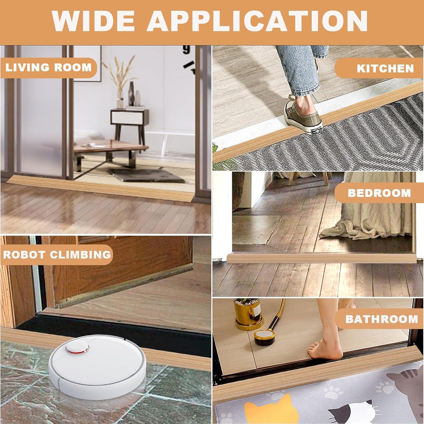 Vinyl Door Threshold Flooring Transition Strip Self Adhesive Carpet Edging Strip for Laminate Doorway Edge Threshold from 3/5" to 4/5" (Light Yellow Wood Grain, 6.6 Ft)