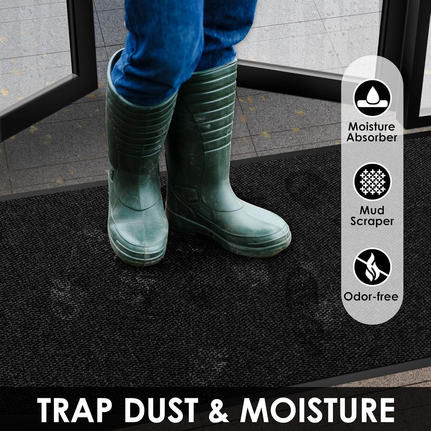 2′ x 33′ Front Door Mat Indoor Outdoor Entrance, Commercial Floor Mat Heavy Duty Dirt Trapper Entryway Doormat, Custom Size Non Slip Rubber Backing Welcome mat, Door Mat for High Traffic Area