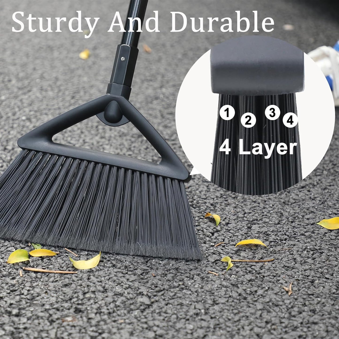 Heavy Duty Broom, Brooms for Sweeeping Indoor, Angle Broom with Long Pole, Outdoor Broom for Courtyard Garages Slidewalk, Indoor Broom for Kitchen Lobby Canteen Black