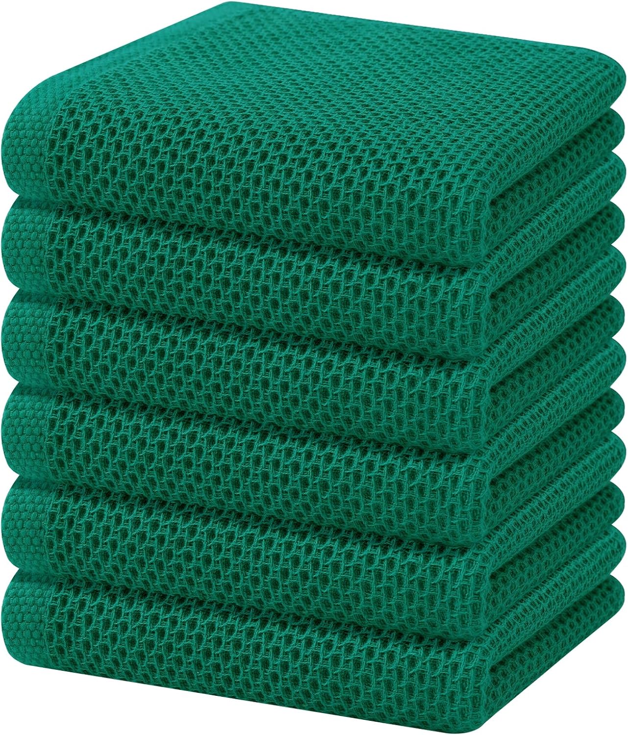 Homaxy 100% Cotton Waffle Weave Kitchen Dish Towels, Ultra Soft Absorbent Quick Drying Cleaning Towel, 13 x 28 Inches, 6-Pack, Dark Green