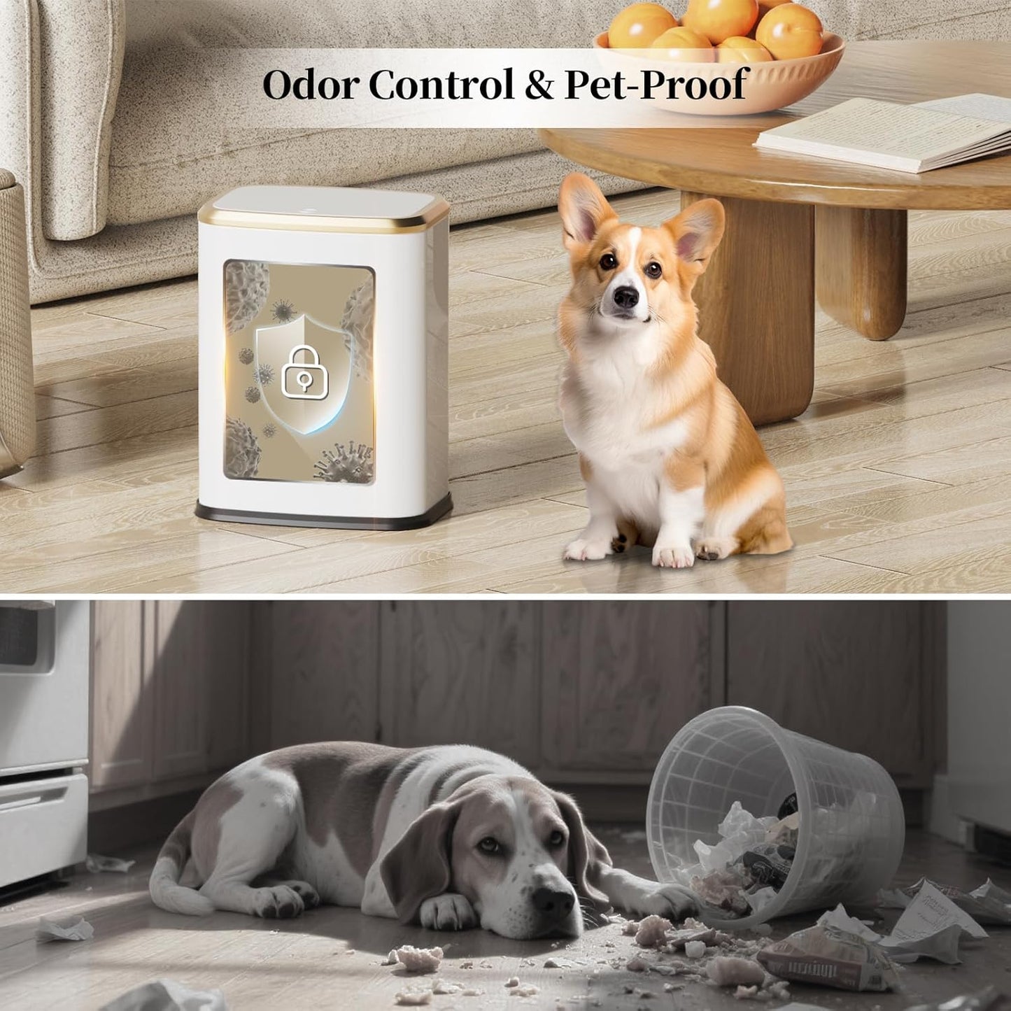 2.1 Gallon Bathroom Trash Can with Lid Press Top, 8 Liter Stainless Steel Garbage Can with Press Type Lid, Slim Trash Bin Waste Basket for Toilet, Office, Bedroom, Living Room (White)