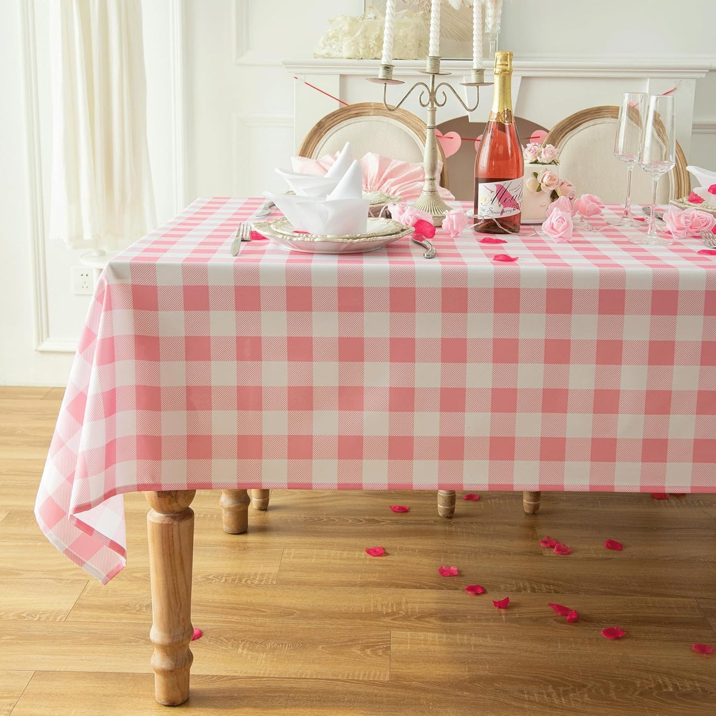 Classic Gingham Plaid Tablecloth Fabric - Rectangular 58x102 Inch Water Resistant Checked Table Cloth for Indoor/Outdoor Use - Table Cover for Kitchen, Picnics, Gardens, and Parties