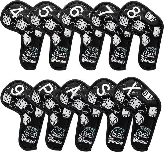 Golf Iron Covers Lucky 777 Golf Iron Headcover 10pcs Synthetic Leather Golf Clubs Iron Covers for Golf Clubs Head Covers for Irons with Magic Tape Fit All Brands