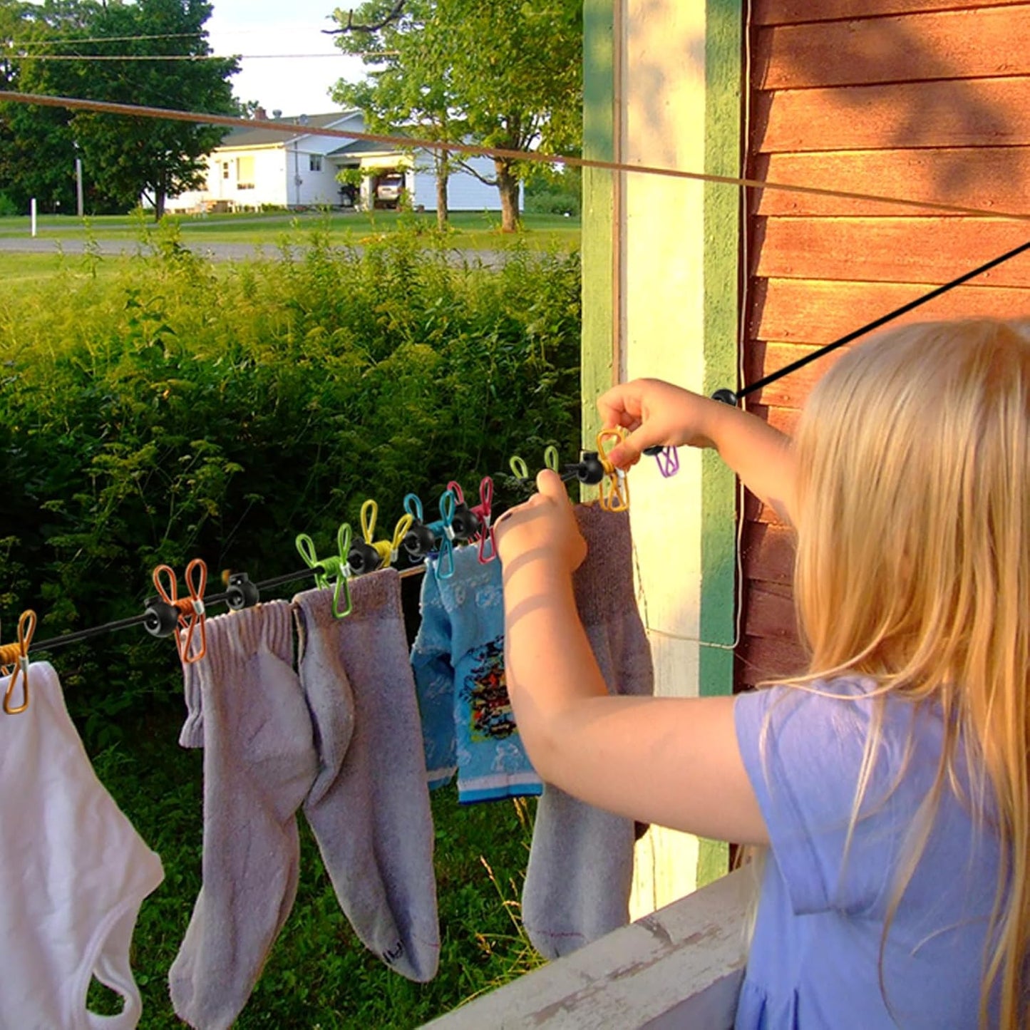 2 Pack Camping Clothesline Portable 12 Clothespins, Purple Camping Accessories Travel Clothesline for Outdoor Indoor, Retractable Clothes Line Elastic Clothesline for Camper Hotel Room