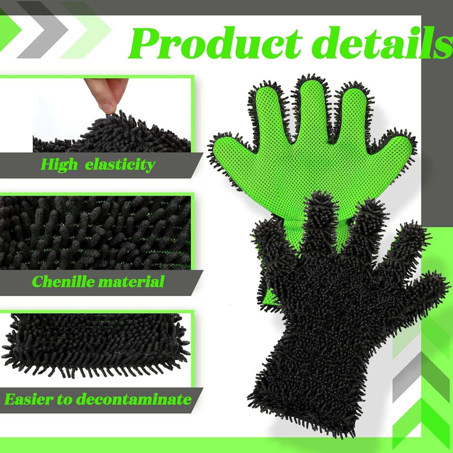 2 Packs Car Wash Mitt 5 Finger Microfiber Wash Mitts Car Dusting Gloves Double Sided Microfiber Cleaning Gloves Interior Exterior Auto Dusting Mitt for Car Detailing Without Scratch (Black and Black)