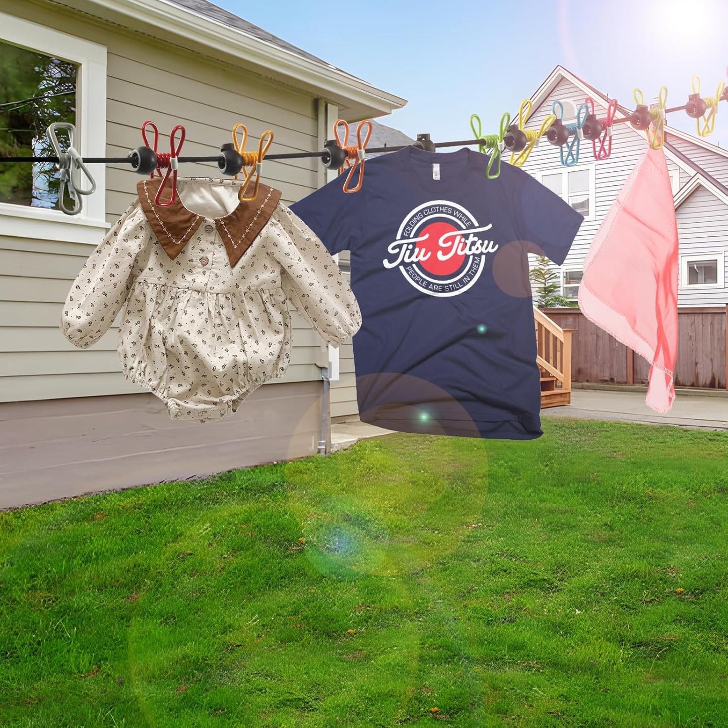 2 Pack Camping Clothesline Portable 12 Clothespins, Pink Camping Accessories Travel Clothesline for Outdoor Indoor, Retractable Clothes Line Elastic Clothesline for Camper Hotel Room