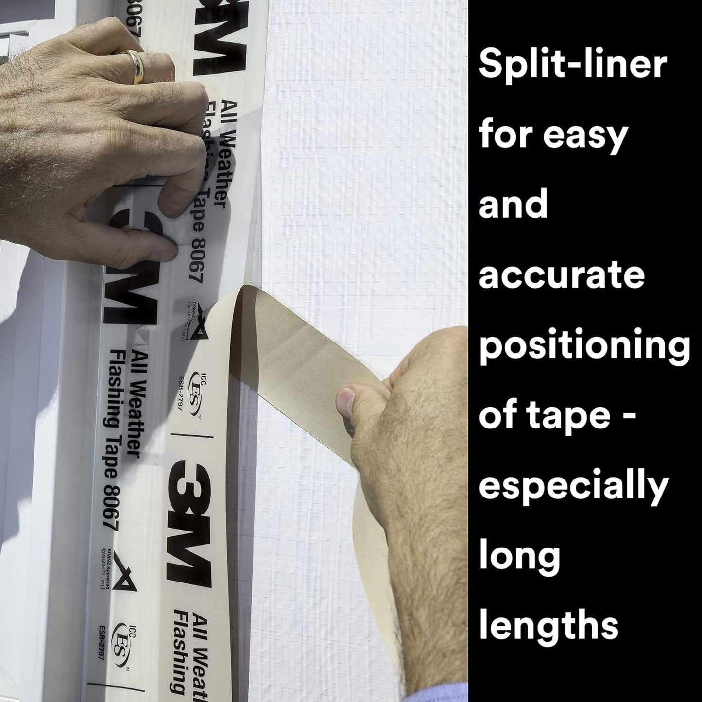 3M All Weather Flashing Tape 8067, 2 in x 75 ft, 1 Roll, Adhesive Backed Split Liner, Prevents Moisture Intrusion, Waterproof Flashing Seals Doors, Windows, Openings in Wood Frame Construction, Tan