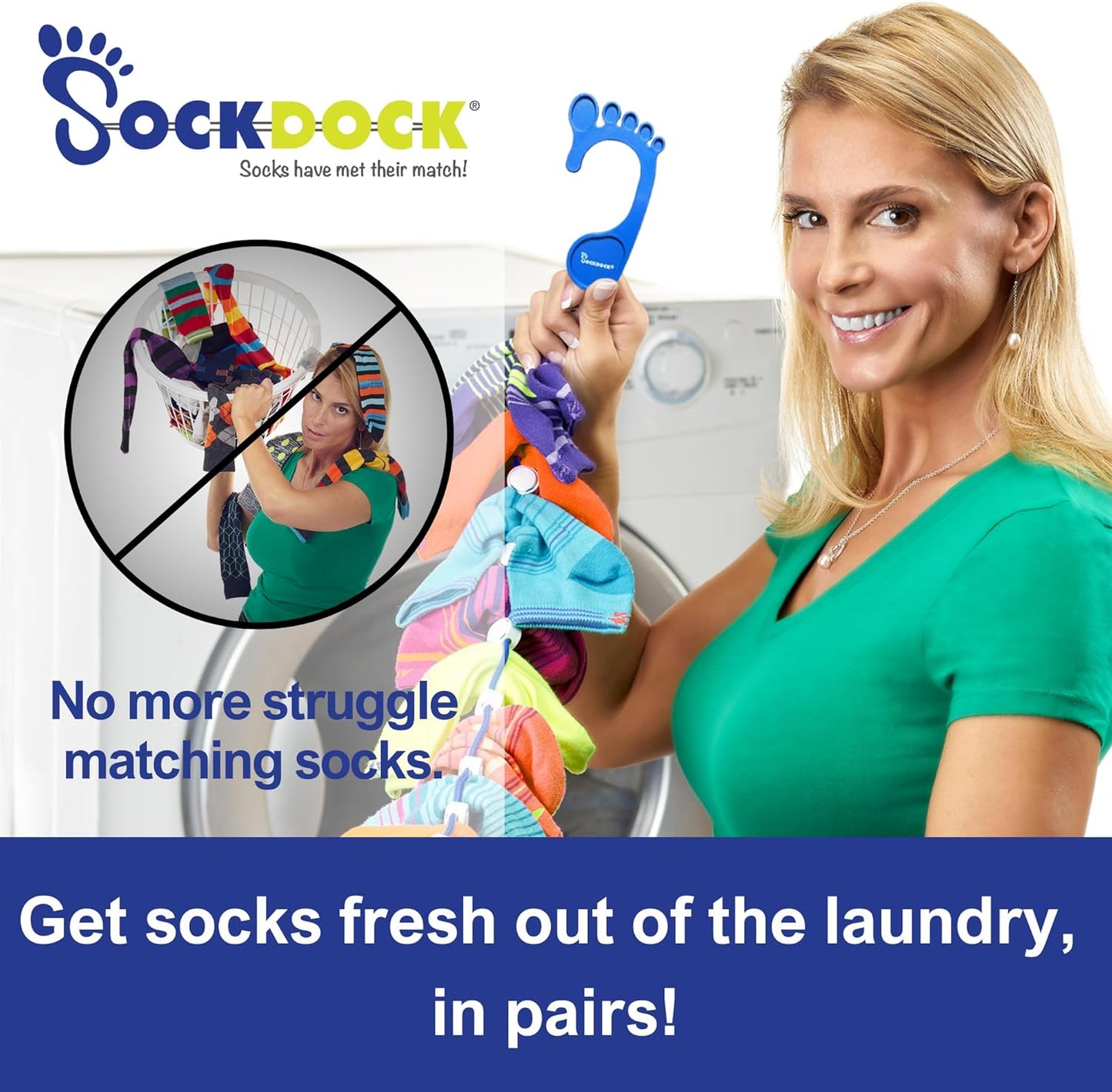 Sock Laundry Solution for Washing Drying & Storing Socks in Pairs, Clip & Hold Socks in Washer Dryer & Closet 2-Pack