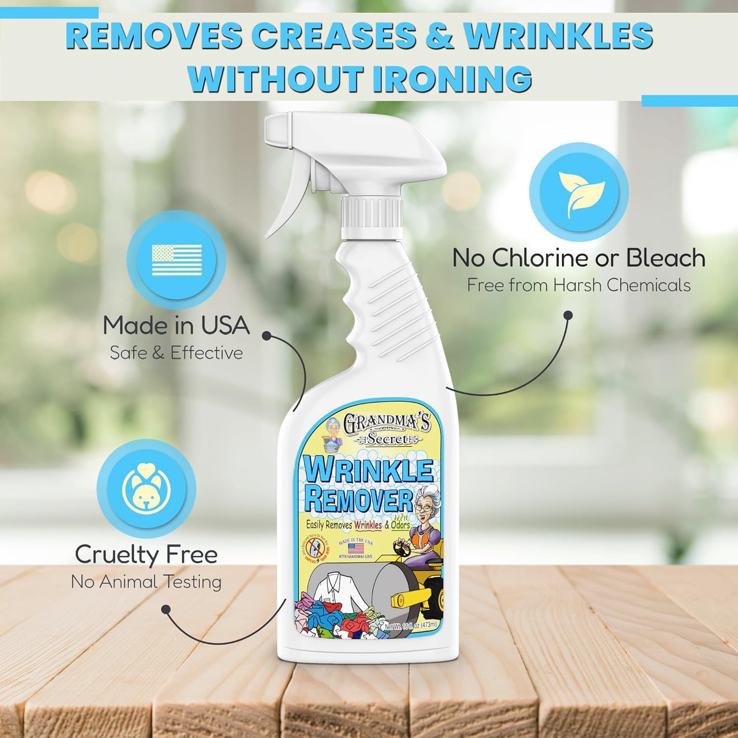 Grandma's Secret Wrinkle Remover Spray - Easily Removes Wrinkles & Odors - Wrinkle Release, Fabric Refresher Spray, Chlorine, Bleach and Toxin-Free - 16 Fl Oz (Pack of 2)