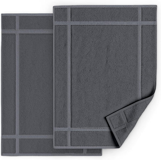 Pearl Linens Pack of 2 Washable Cotton Bath Mat 18x25 - Soft & Absorbent Quick Dry Bathroom Mat Set, Not Bathroom Rugs After Shower Mat, Terry Bath Tub Mat, 687 GSM Dark Grey