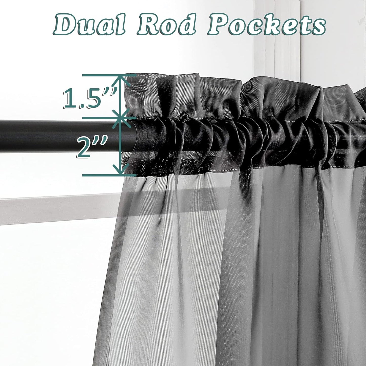 Chyhomenyc Extra Long Black Sheer Curtains 144 inch 2 Panels Set, Translucent Backdrop Window Scarf Drapes for Canopy Bed/Wedding/Living Room/Anniversary, 12FT Length, Each 42Wx144L in, 2PCS, Black