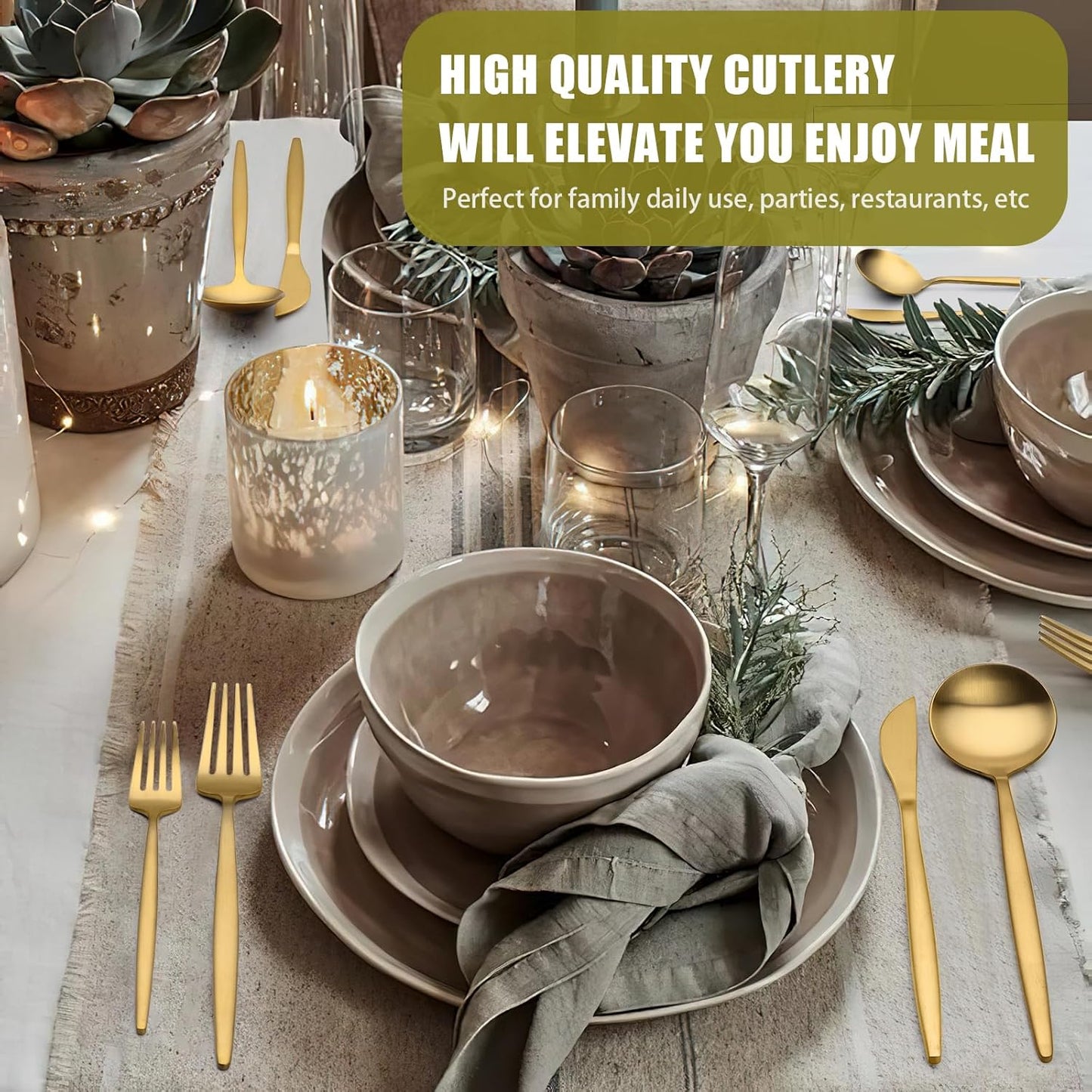 20 Piece Gold Silverware Set for 4, Terlulu Stainless Steel Flatware Set, Gold Cutlery Set Utensils Set, Tableware Include Forks Knives Spoons for Home Kitchen Restaurant Wedding, Satin Finish