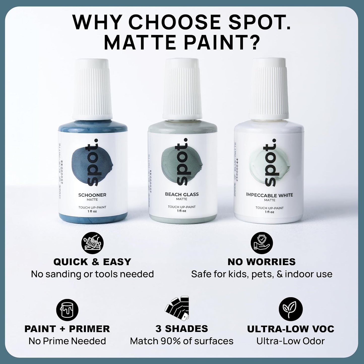 spot. Touch-Up Paint | Matte Finish for Cabinets, Walls, Doors & Furniture | Multi-Tone Blue Repair Kit | Quick-Dry, Self-Priming, Low-Odor, Eco-Friendly | No-Sanding or Primer Needed | 3 Pack