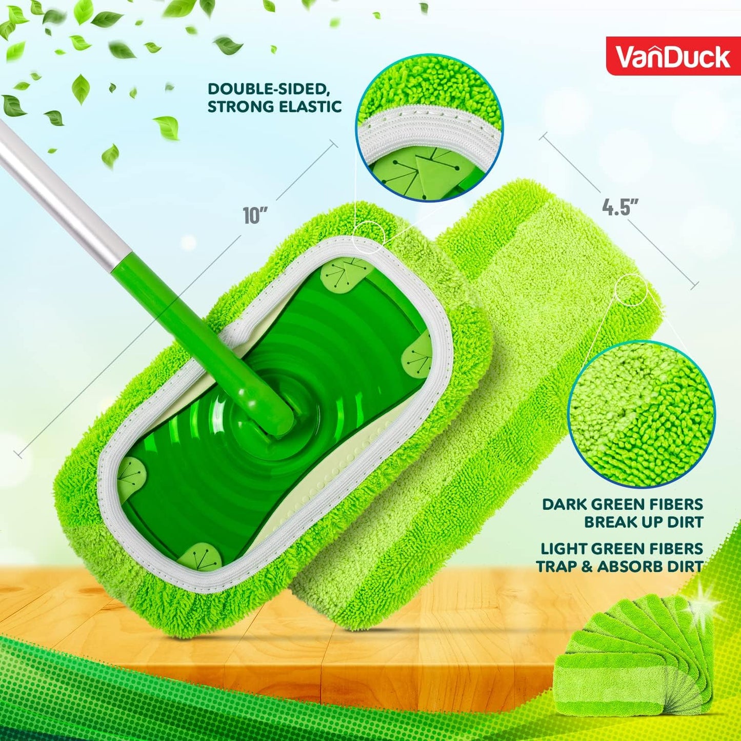 VanDuck Reusable Mop Pads Compatible with Swiffer Sweeper (4-Pack) - Washable Microfiber Mop Pads for Wet & Dry Use - All Purpose Floor Mopping and Cleaning Product