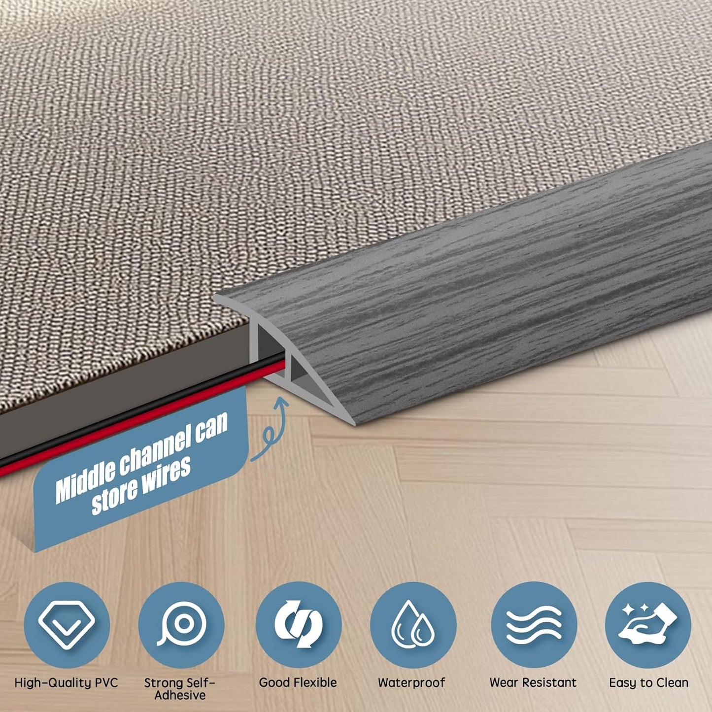 Floor Transition Strip Door Threshold 79" Floor Transition Reducer Trim on The Edges Threshold Strip Self Adhesive Suitable for Doorways, Tiles, Carpet