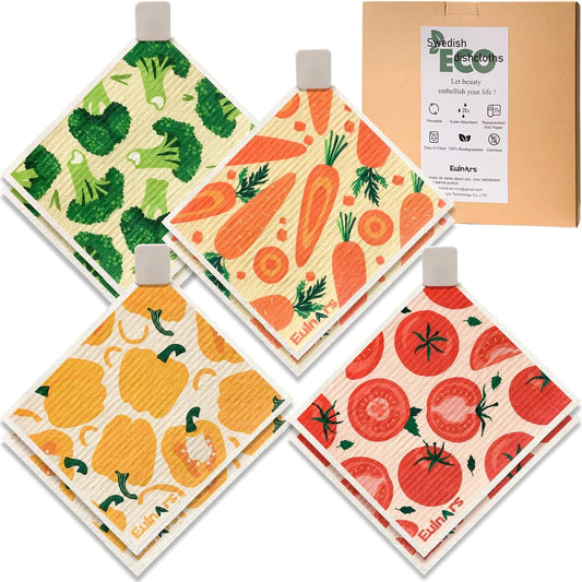 Reusable Paper Towels, Swedish Dishcloths for Kitchen 8-Pack, Non-Scratch Swedish Dish Towels, Super Absorbent Cellulose Dish Cloths, No Odor Dish Rags