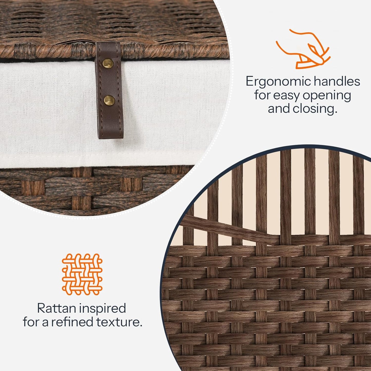 HOOBRO Storage Basket with Lid, 17.2 Gallon (65L) Wicker Basket, Handwoven Blanket Storage Basket with Handles, Metal Frame and Soft Lining, Foldable for Bedroom, Laundry Room, Brown BR265CW01