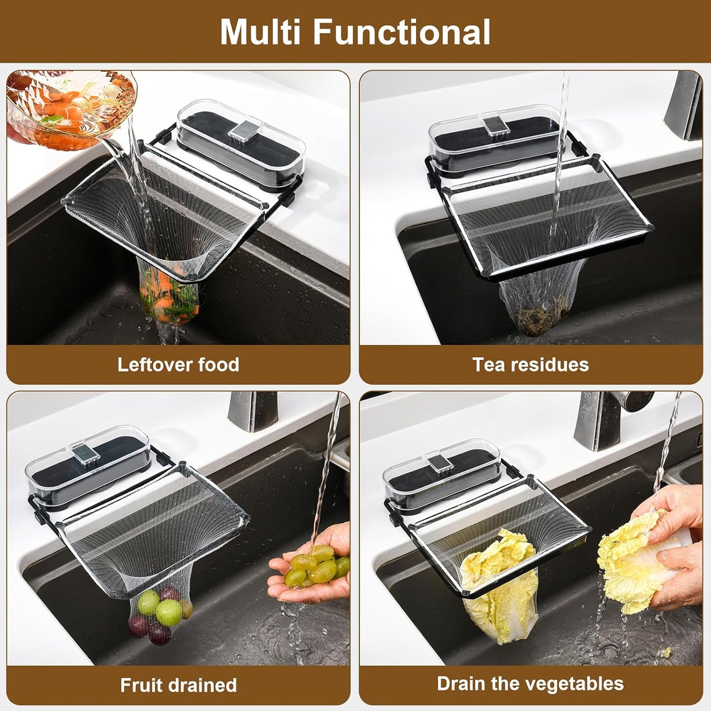 Kitchen Sink Drain Strainer Basket Holder - 50 Mesh Net Bags for Food Scraps, Kitchen Sink Food Catcher & Garbage Disposal Strainer (black)