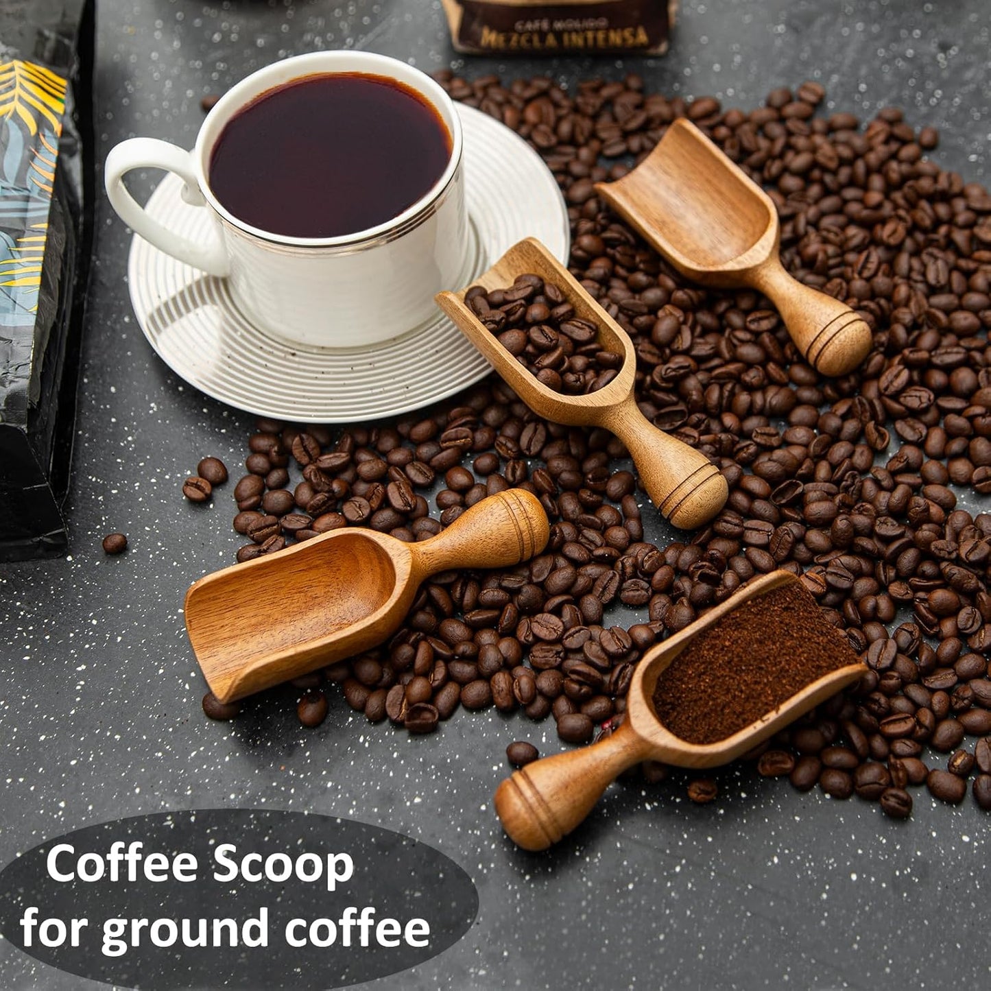 Wooden Scoops for Canisters 3PCS Acacia Wooden Scoop for Jars Small Wood Scoops for Canisters Wooden Scoop for Ground Coffee Scoop for Seasoning Bath Salt Laundry Shovel-Multipurpose