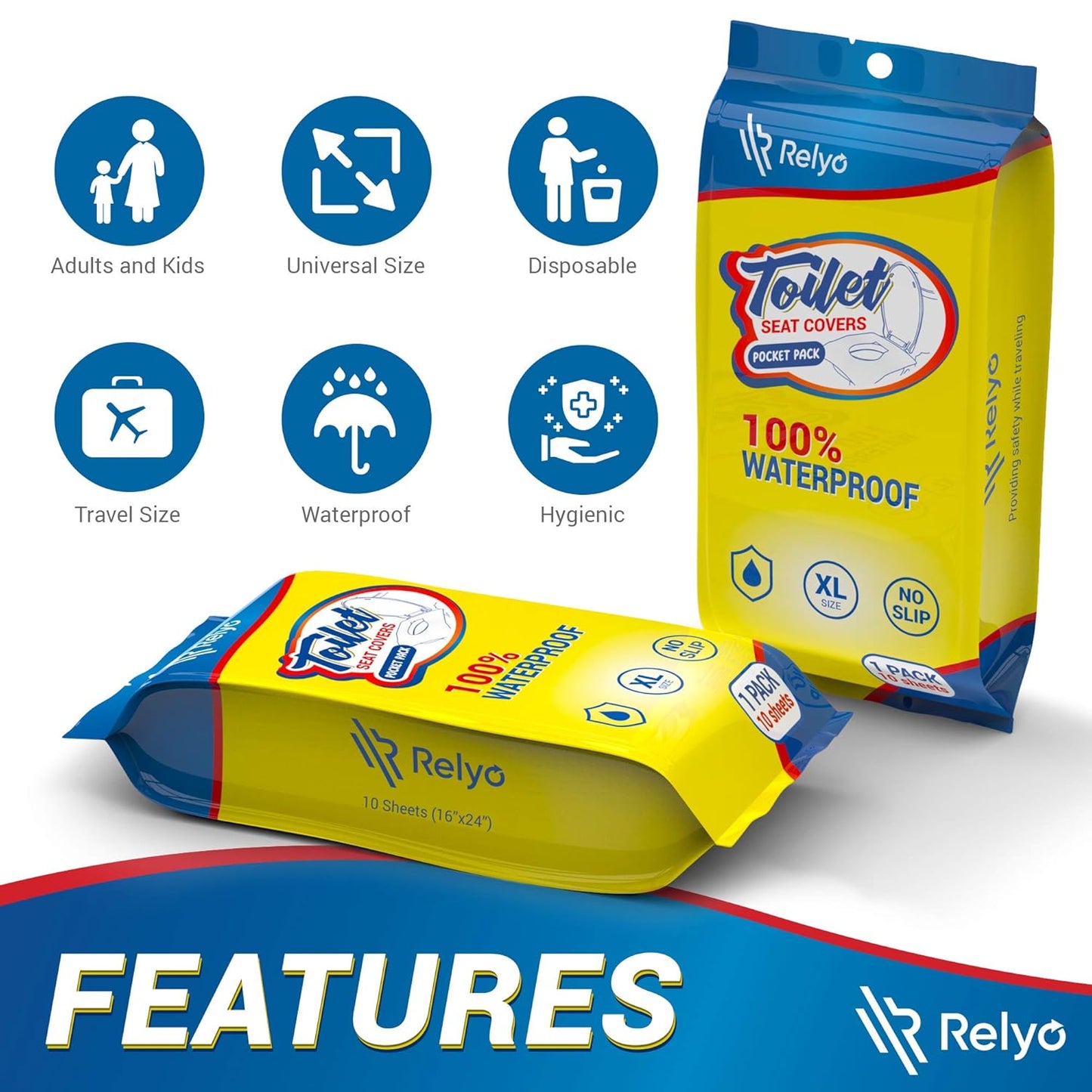 20 Pack XL Disposable Toilet Seat Covers – Waterproof Toilet Cover Sheets with Adhesive Tabs for Adults, Kids & Toddlers, Travel, Public Restrooms, Airplane, Camping