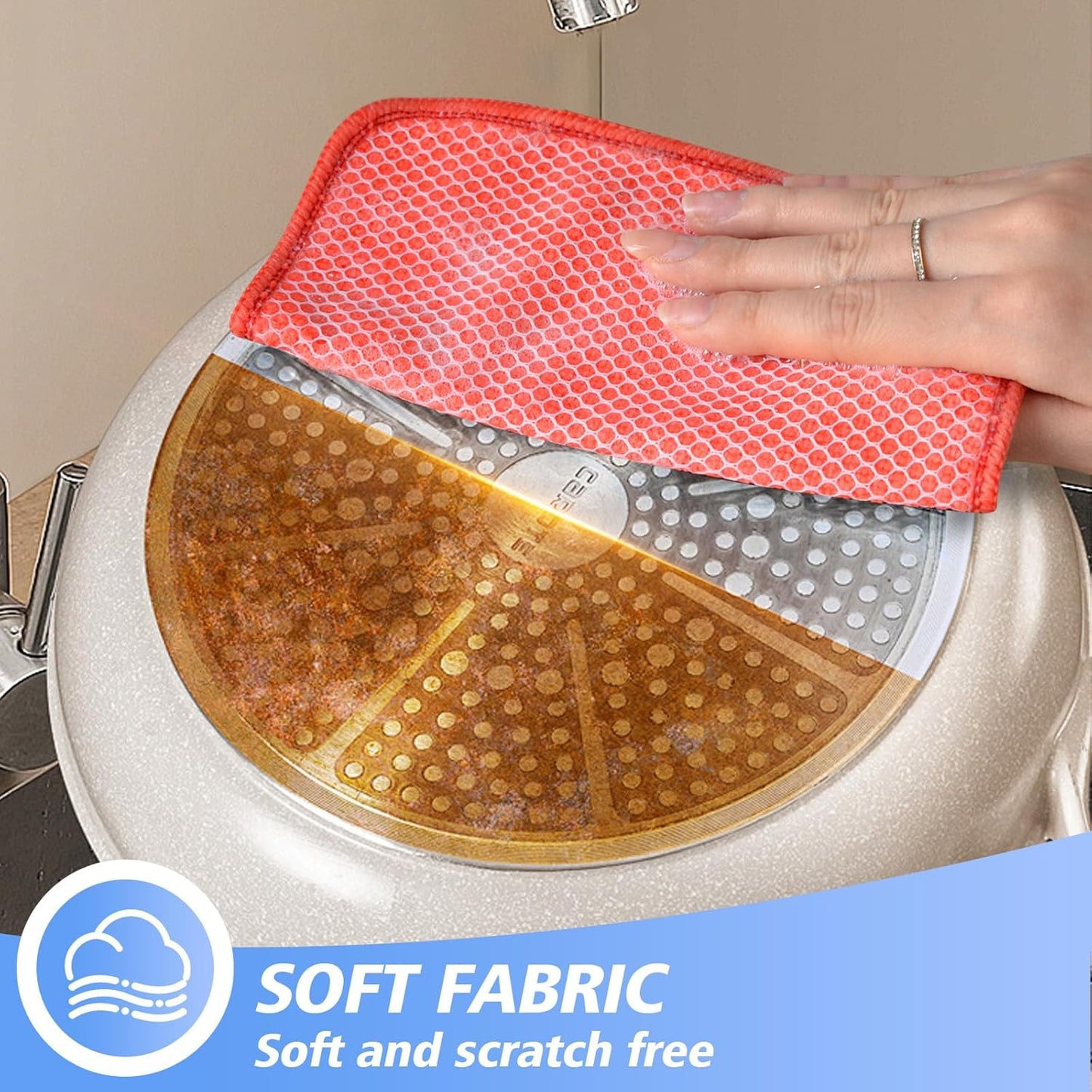 KinHwa Kitchen Washcloths for Dishes Absorbent Microfiber Dish Cloths Quick Dry Dish Rags with Poly Scour Scrub Side Ideal for Kitchen Cleaning (Red, 7inchx7inch 9 Pack)