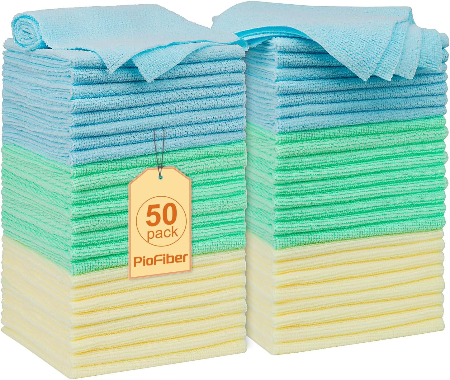 Shop Towels – 50 Pack Edgeless Microfiber Cleaning Cloths, Lint-Free & Reusable Rags for Car Detailing, Kitchen, Garage, Glass – Ultra Soft Quick Dry Towels, 12"x12"