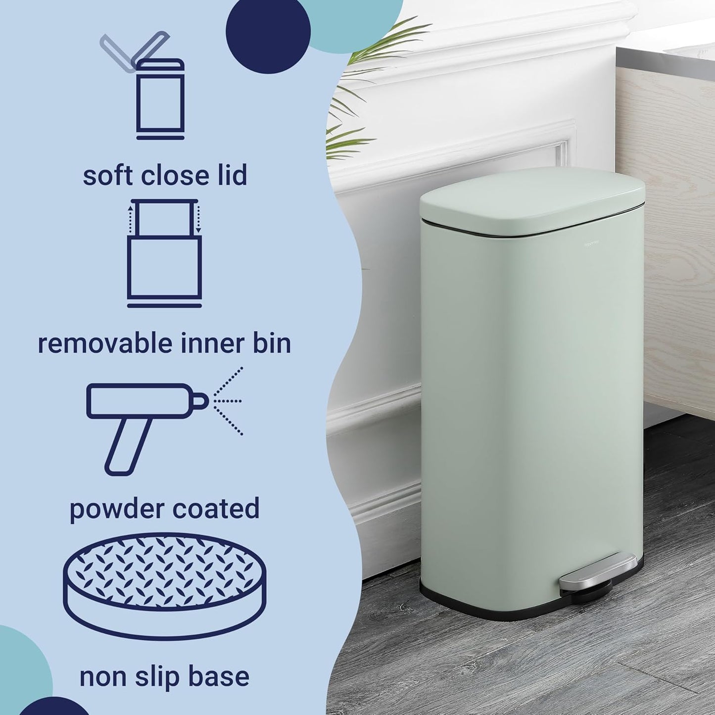 happimess HPM1011H Curtis 8-Gallon Step-Open Trash Can, Fingerprint Resistant, Modern, Minimalistic for Home, Kitchen, Laundry Room, Office, Bedroom, Bathroom, Pistachio Gelato