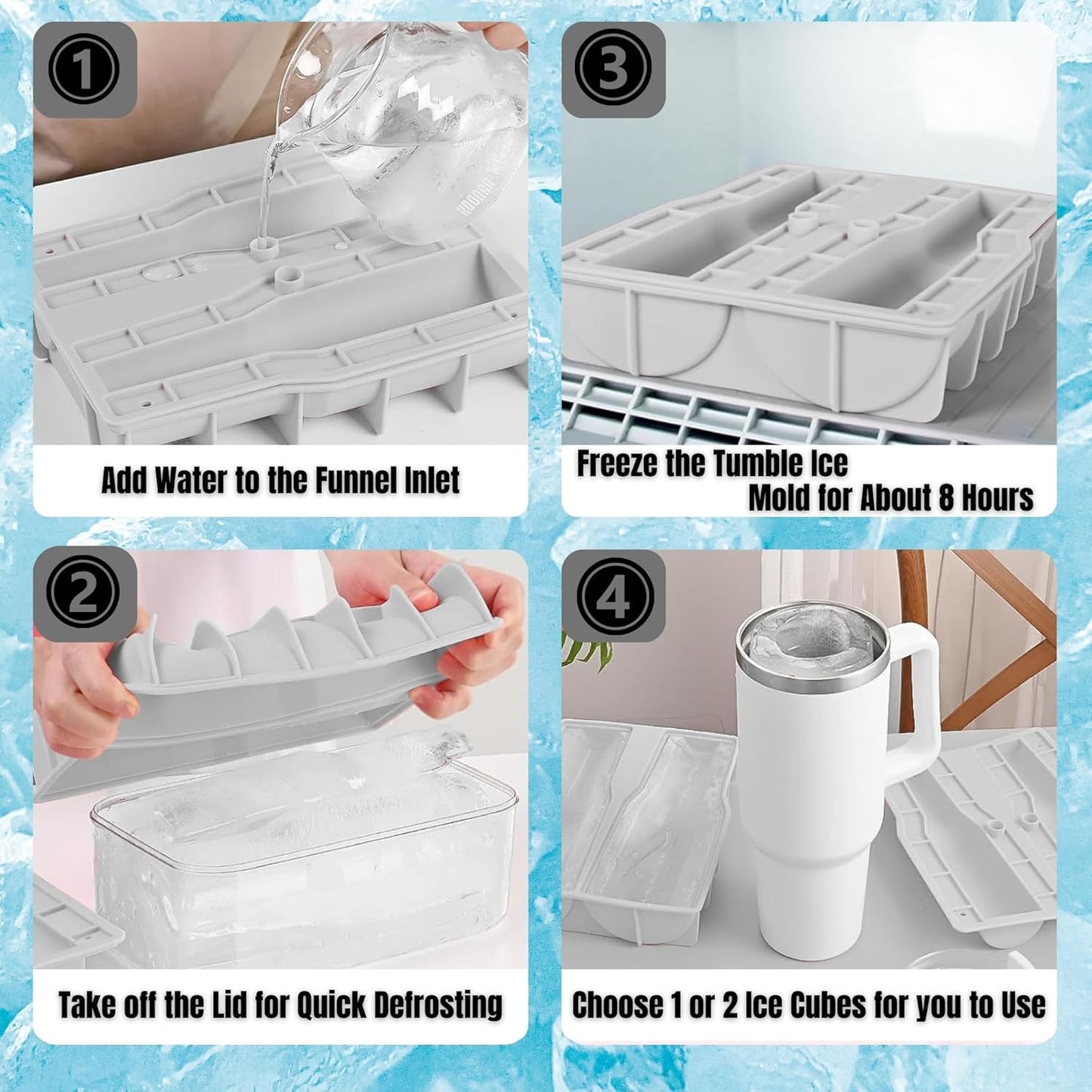 Ice Cube Tray for Tumbler, 1 Pcs Silicone Hollow Cylinder Ice Mold for Freezer, Ice Drink, Juice, Cocktail, Compatible with 40Oz Tumbler (BLACK)