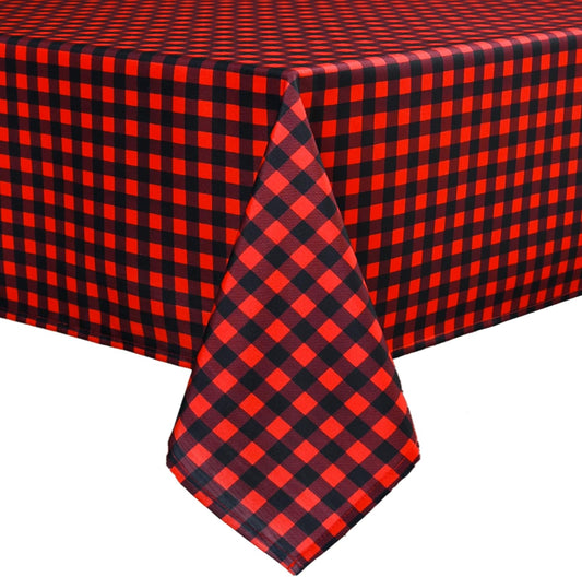 Gingham Xmas Tablecloth Fabric - Oblong 58x120 Water Resistant Christmas Plaid Table Cloth for Indoor/Outdoor Use - Red Tabletop Cover Perfect for Birthday, Picnics, Gardens