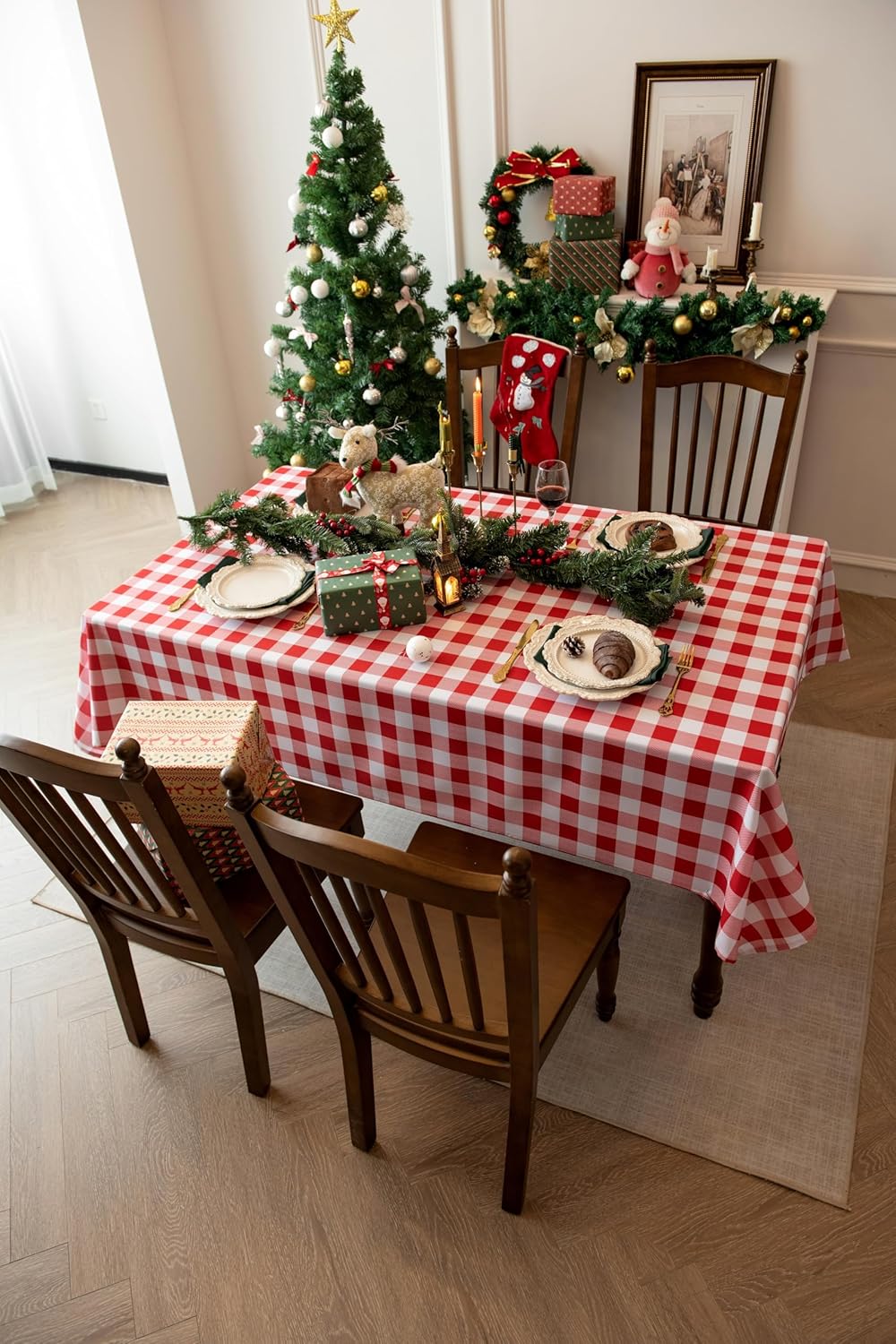 Classic Gingham Buffalo Tablecloth Fabric - Oblong 58x144 Inch Water Proof Checkered Table Cloth for Indoor Outdoor - Table Cover for Birthday, Picnics, BBQs, and Parties