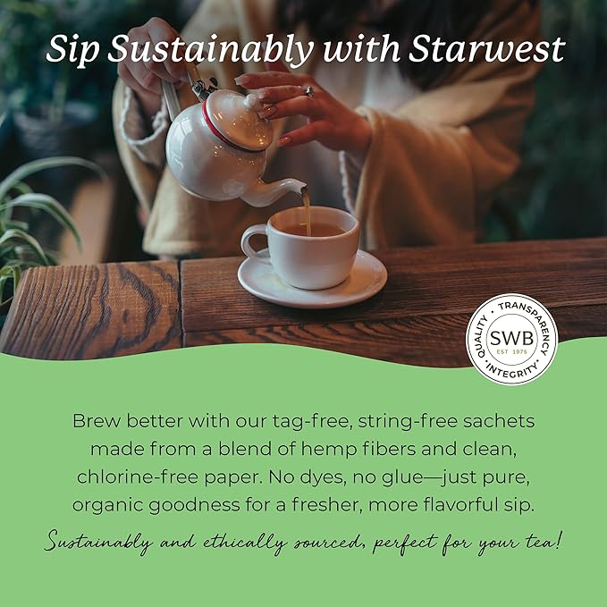 Starwest Botanicals Organic Lemon Balm Leaf Tea - Calming Herbal Tea for Women & Men, Caffeine Free, USDA Organic Lemon Balm Leaf, String Free Sachets, Non GMO - 20 Tea Bags