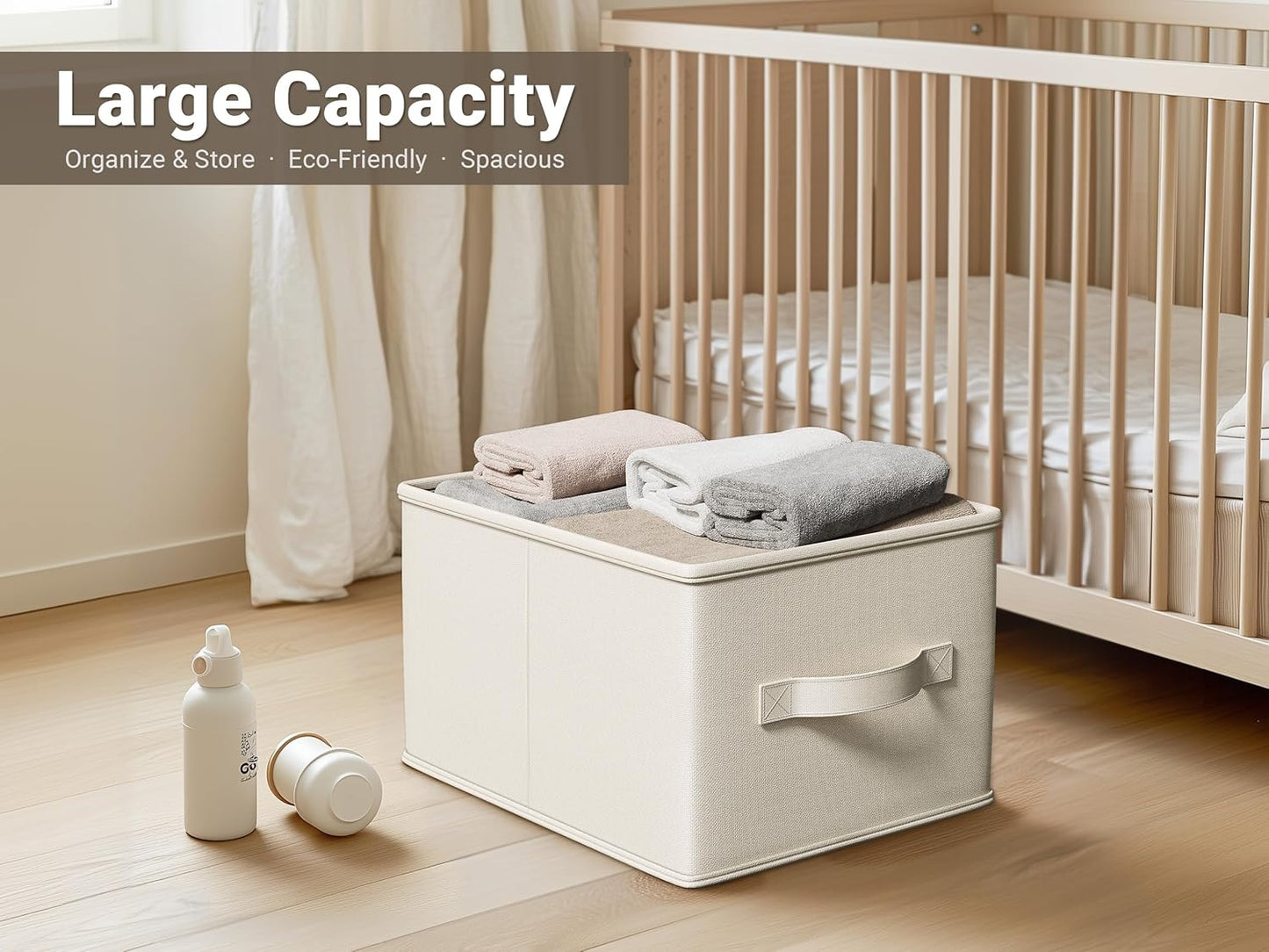 3 Pack Fabric Storage Bins for Shelves | 11.5x8.75x6.5in Storage Baskets | Fabric Closet Organizers and Storage Bins with Handles Home Organization| Linen Clothes Bins | White & Ivory