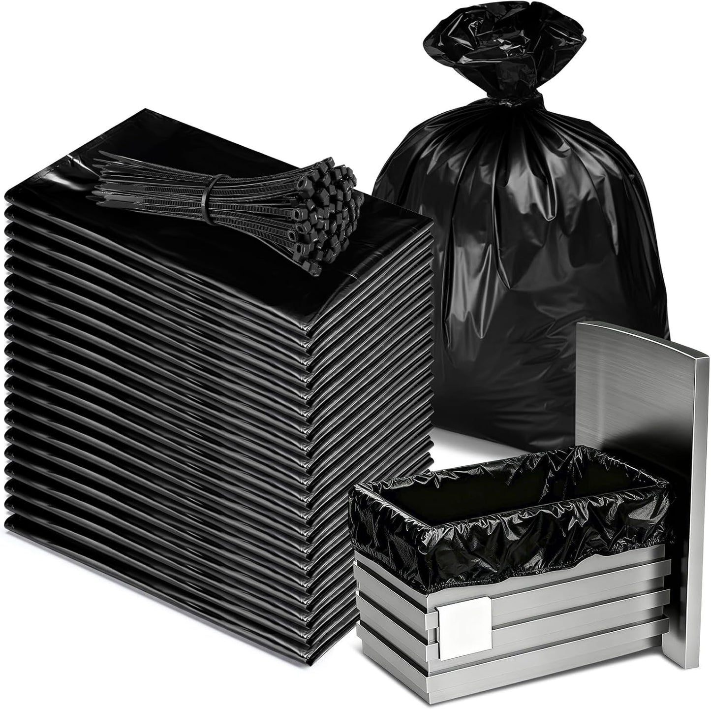 24 Pcak Trash Compactor Bags for 15" Wide Models Black Heavy Duty Garbage Compactor Bag Leak-proof Kitchen Trash Bags with 100 Pcs Twist Ties 2.4 Mil Tear Resistant, Extra Strong Liner