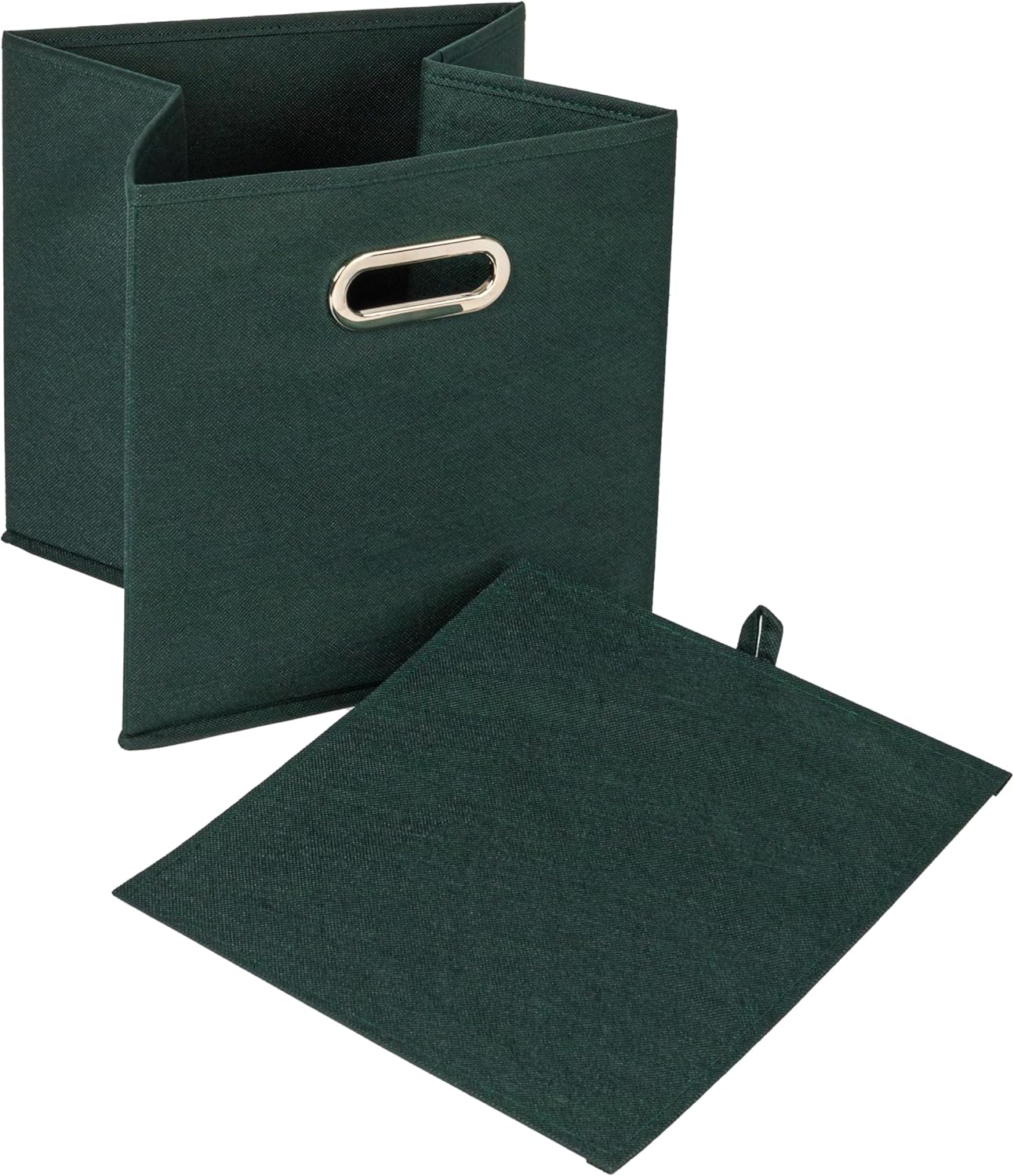 Household Essentials Fabric Storage Cube Bins, 6 Piece Set, Strong Poly-Woven Fabric, Chipboard Sides, Grommet Front Handle, Stackable and Foldable, Classic Design, Dark Green
