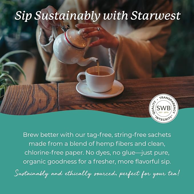 Starwest Botanicals Organic Spearmint Leaf Tea - Caffeine Free Herbal Tea, Promotes Calm, USDA Organic Spearmint Leaf, String Free Sachets, Non GMO - Bulk Pack, 100 Tea Bags