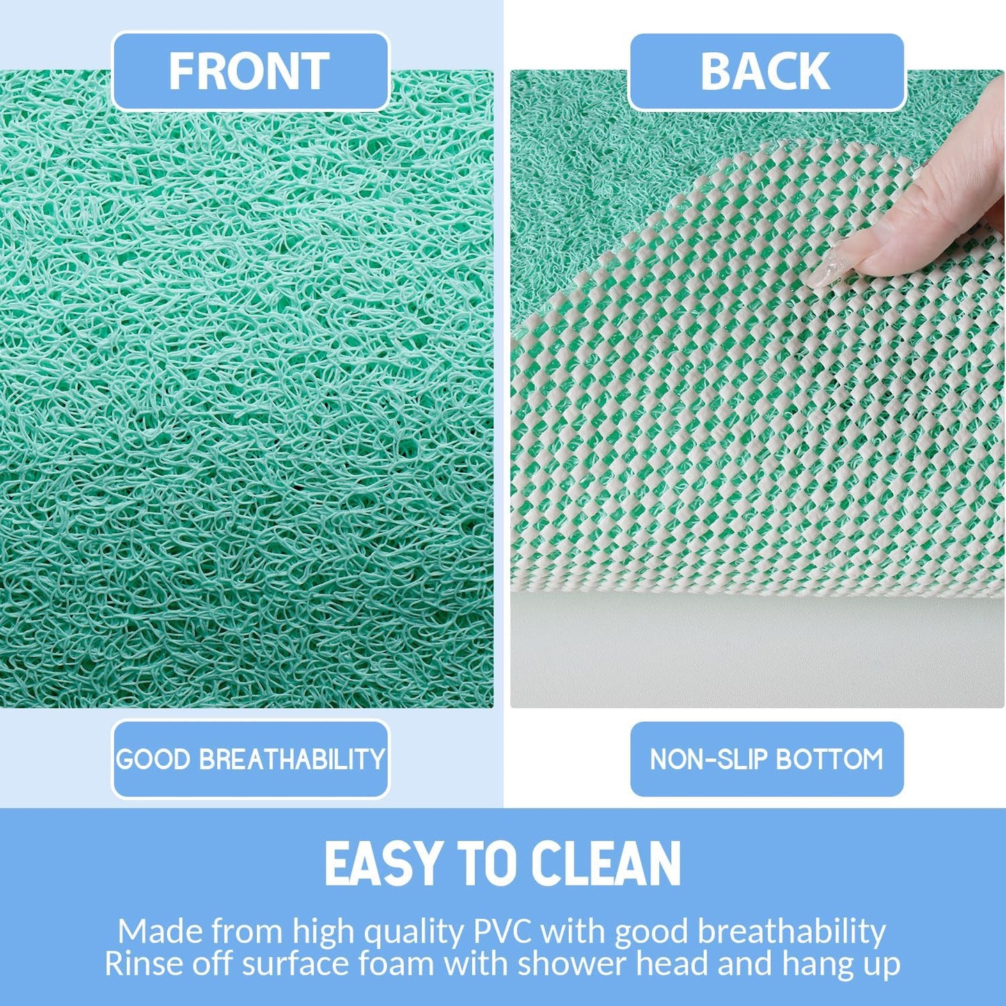 Non-Slip Bathtub Mat, Anti Slip Shower Mat, Fast Drying Bathtub Mats, Foot Scrubber Mat, Anti Slip Mat for Tub, Floor, Bathroom, Kitchen, Home, Hotel (Light Green 32"×17")