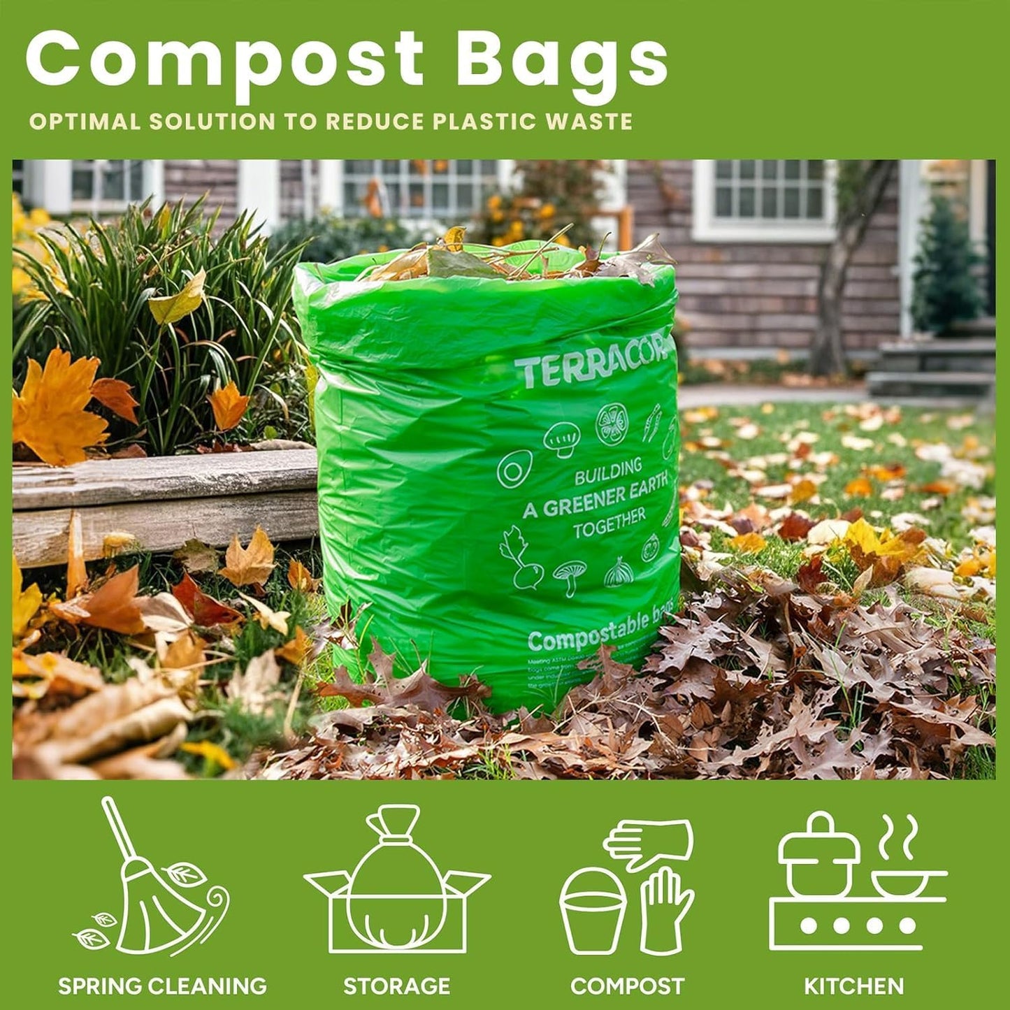 13 Gallon Compostable Trash Bags, 40 Bags Compost Bags for Countertop Bin, Camping Toilet Bags for Portable Toilet, BPI Certified and Meet The ASTM D6400 Standard
