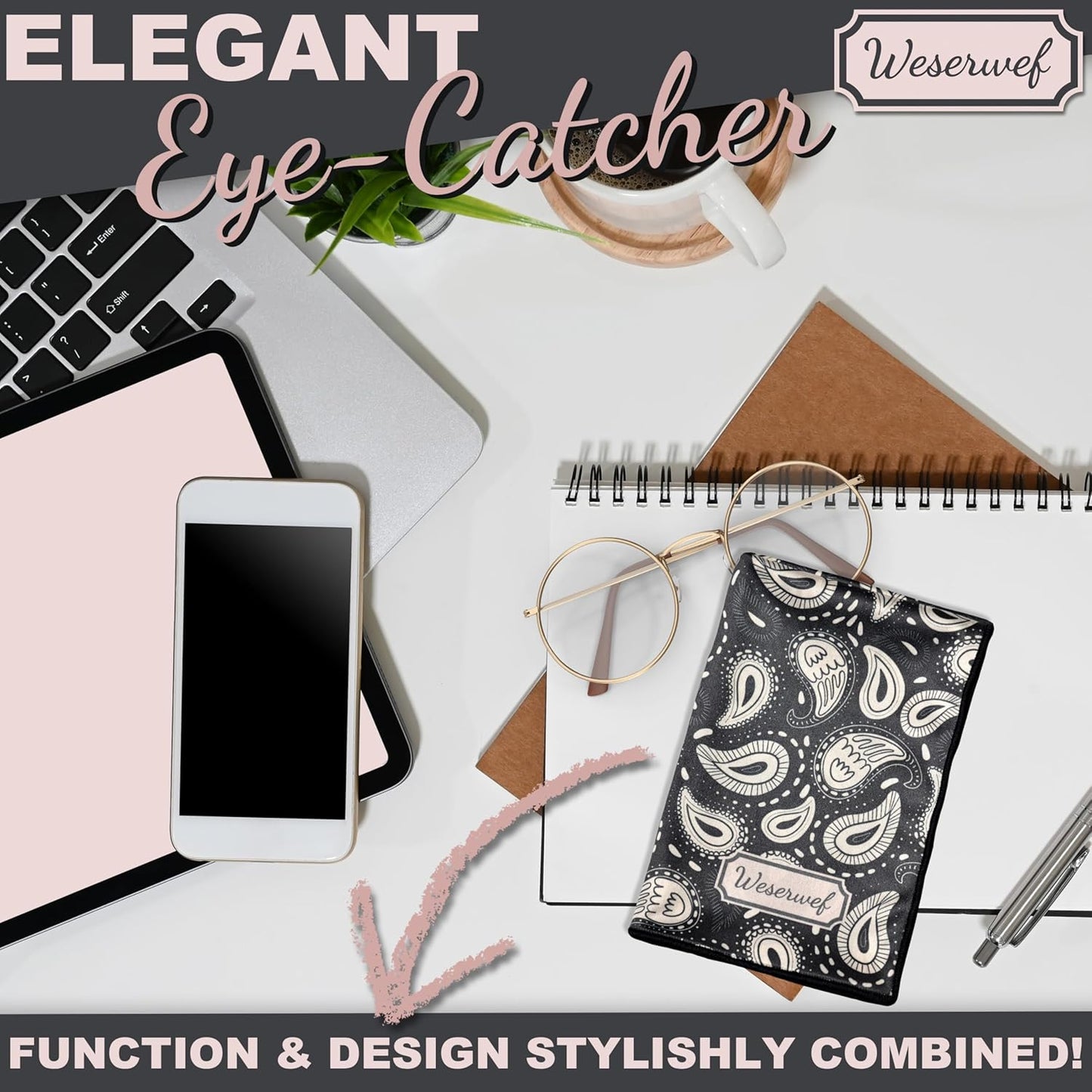 WESERWEF Design Microfiber Glasses Cleaning Cloth – Premium Cleaning Cloth for Eyeglasses, Screens, Tablets, Cameras & Lenses, 12" x 12", Ultra-Soft & Scratch-Free (Doodle)